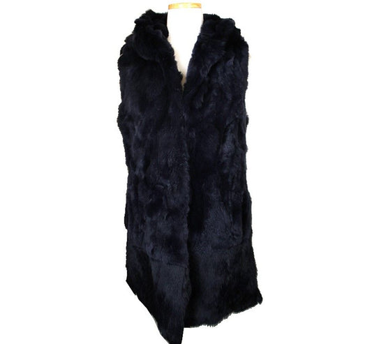OTHER BRAND Dunkelblaues geteilt Kaninchenfell Hoodie Weste 55 26810452