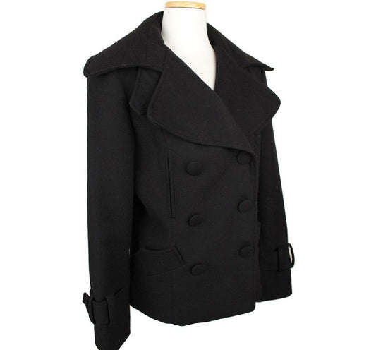 Other Brand Rinascimento Black Wide Collar Double Button Short Coat S 26810377