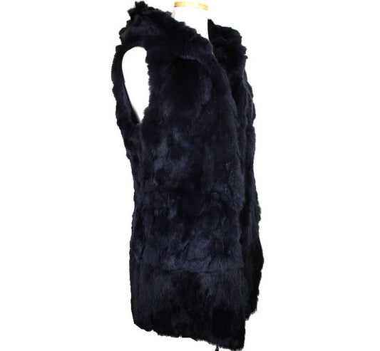 OTHER BRAND Dunkelblaues geteilt Kaninchenfell Hoodie Weste 55 26810452