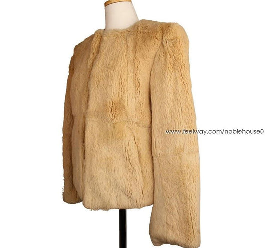 DKNY Beige Rabbit Fur Short Jacket S 2727040387 26810301