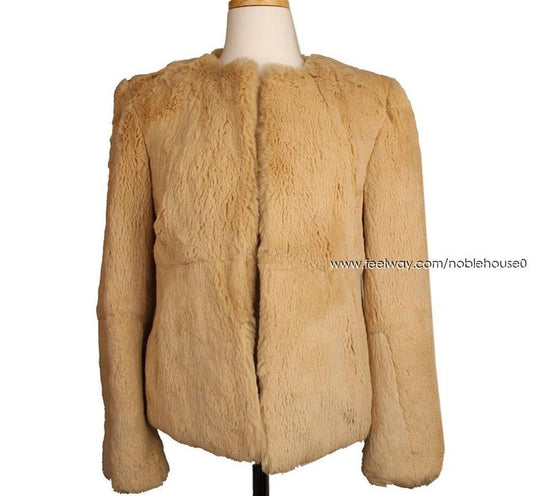 DKNY Beige Rabbit Fur Short Jacket S 2727040387 26810301