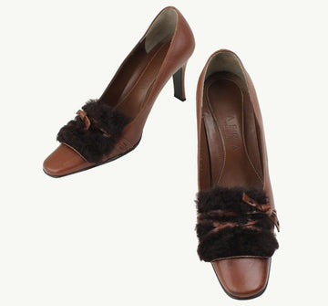 OTHER BRAND Braune Leder- und Pelzschuhe 235 26810784