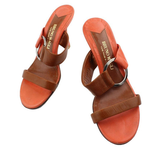 Other Brand Bruno Magli Peach Orange & Brown Strap Mule Slipper 36 26810842