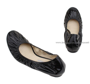 Vera Wang Black Patent Gathered Flat Shoes 37 2414846633 26811092