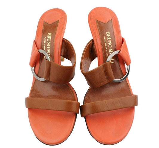 Other Brand Bruno Magli Peach Orange & Brown Strap Mule Slipper 36 26810842