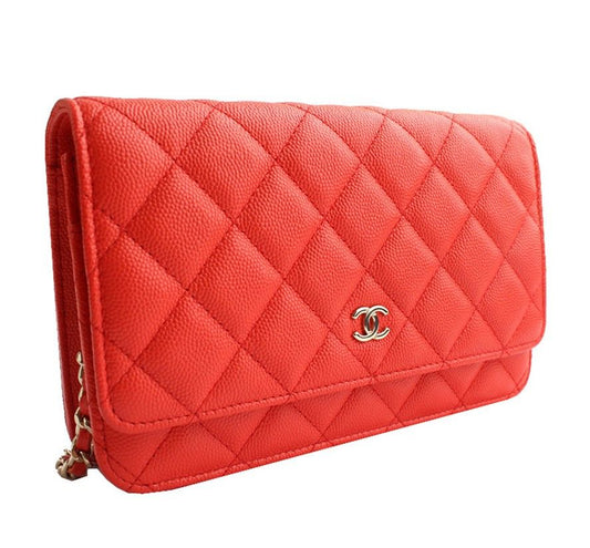 CHANEL WOC レッドオレンジ キャビア シルバー ミニ クロス27番台 26811234