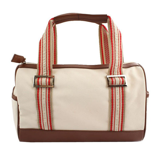 Other Brand Cream & Chocolate Trim Logo Strap Fabric Mini Tote 26811539