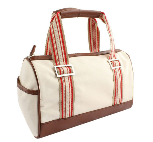 Other Brand Cream & Chocolate Trim Logo Strap Fabric Mini Tote 26811539