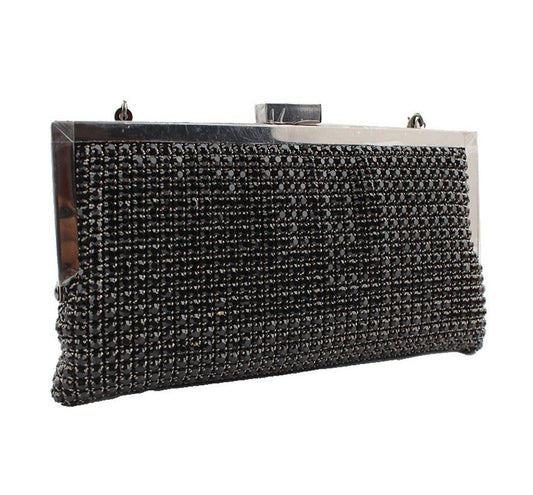 Other Brand Specchio Black Silver Bead Evening Clutch Tote 26811537