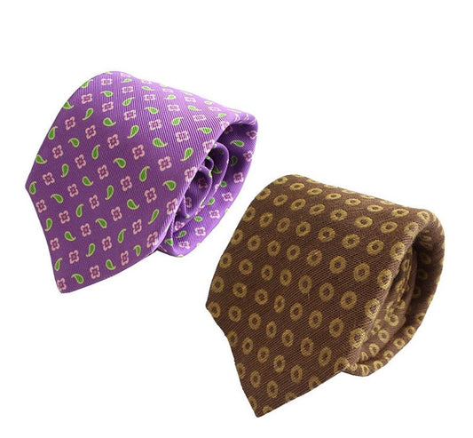 Kiton Lavender Flower & Paisley + Khaki Dot Printed Tie Set 27858891