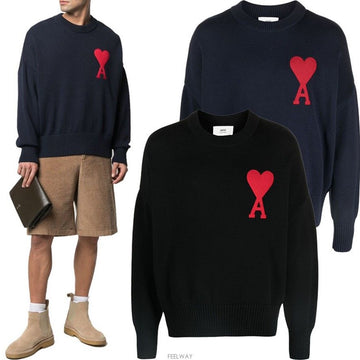AMI Big Heart Embroidered Oversized Knit A21HK009 016 001 410 27977179