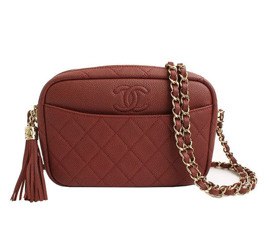 CHANEL ローズブラウン ソフトキャビア ゴールドトリム カメラクロスバッグ 26番台 28212258
