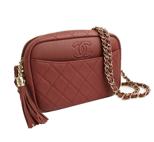 CHANEL ローズブラウン ソフトキャビア ゴールドトリム カメラクロスバッグ 26番台 28212258