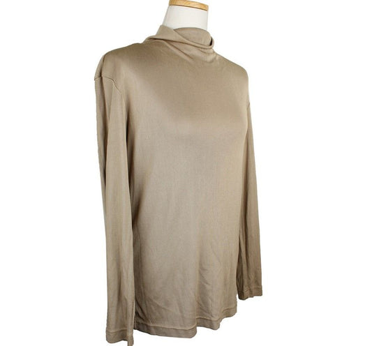 ISSEY MIYAKE Issey Gold Beige Ribbed Turtle Neck Top M 28421115
