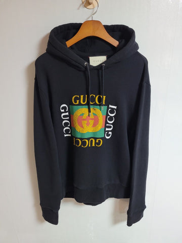Gucci Black Vintage Square Logo Hoodie M 454585 X5J57 44979052