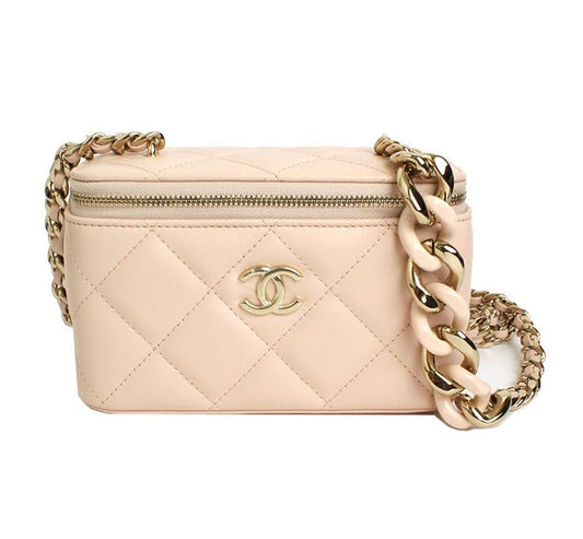 CHANEL バニティコスメティックパウダーピンク金色クロスバッグ 31番 28433347