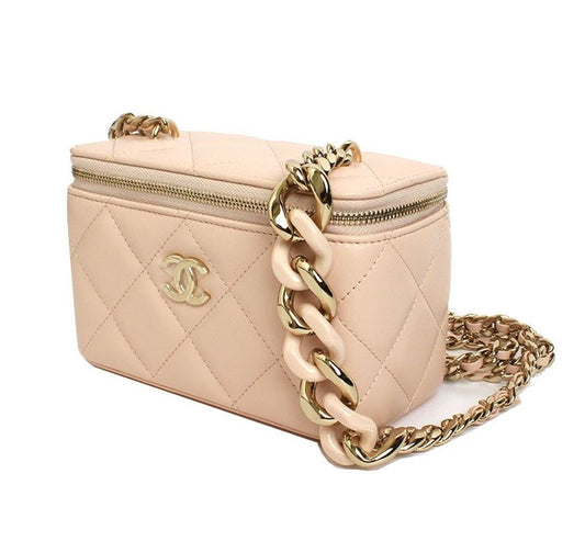 CHANEL バニティコスメティックパウダーピンク金色クロスバッグ 31番 28433347
