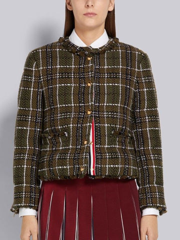 THOM BROWNE Überholtes Produkt 44 Größe Damen Cardigan Karo Mantel Oversize Tweed Sportgrün FBD033 X07493 320 28695309