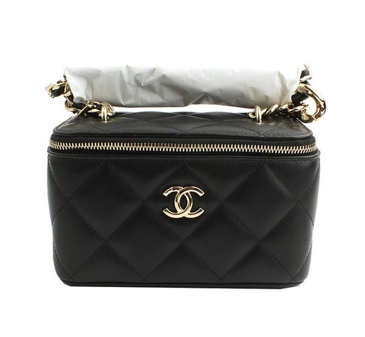 CHANEL ヴァニティ コスメティック ブラック ラムスキン ゴールド クロスバッグ 31番代 28833957
