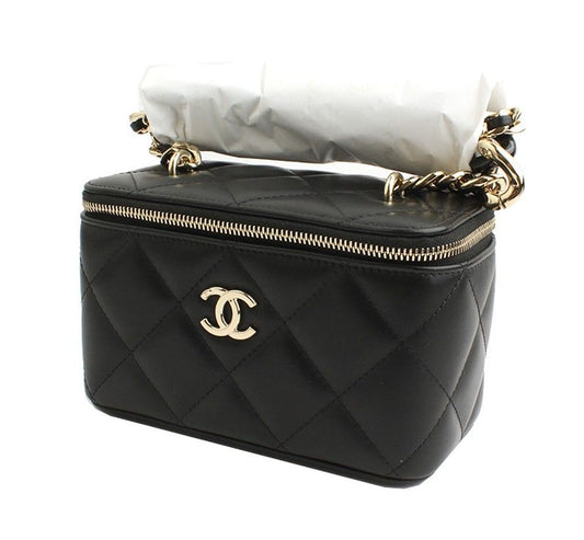 CHANEL ヴァニティ コスメティック ブラック ラムスキン ゴールド クロスバッグ 31番代 28833957