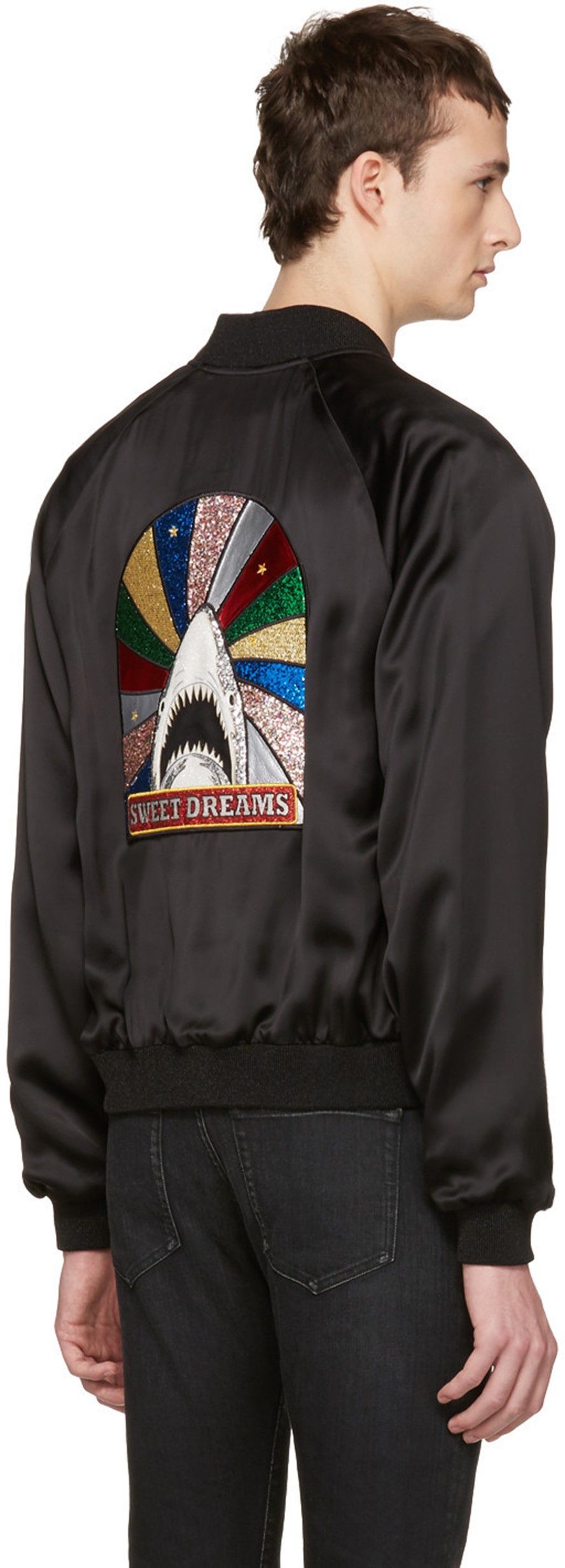 Saint Laurent Shark Patch Satin Bomber Jacket Unisex 455582 Y469W