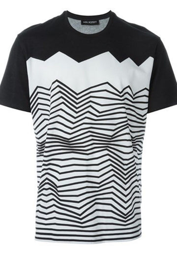 NEIL BARRETT Zigzag Intarsien Druck T-Shirt BJT72I A539S 1000000309 29575456