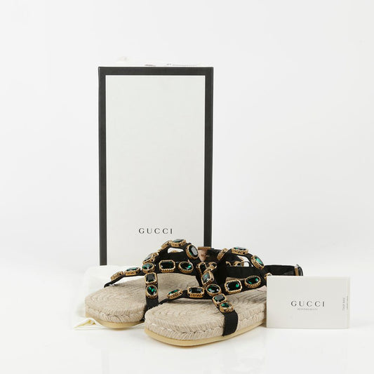 GUCCI グログランクリスタルエスパドリーユサンダル 40 ブラック 573024 43855765