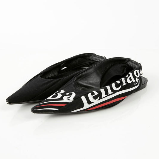 Balenciaga Black Leather Fabric Wave Logo Knife Flat Shoes 36.5 44027032