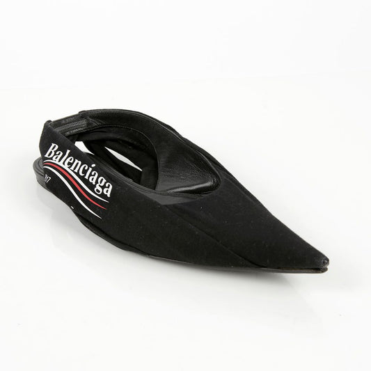 Balenciaga Black Leather Fabric Wave Logo Knife Flat Shoes 36.5 44027032