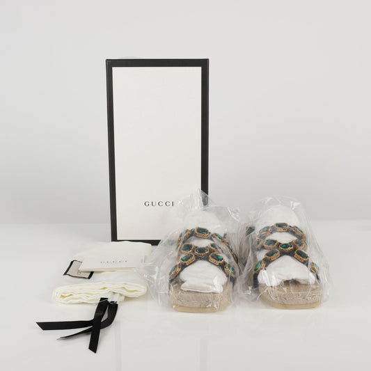 Gucci Black Grosgrain Crystal Espadrille Sandal 35 44335248
