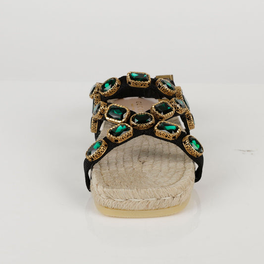 Gucci Black Grosgrain Crystal Espadrille Sandal 35 44335248