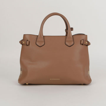 Burberry Medium Brown Leather House Check Banner Tote Bag 3958981 44458631
