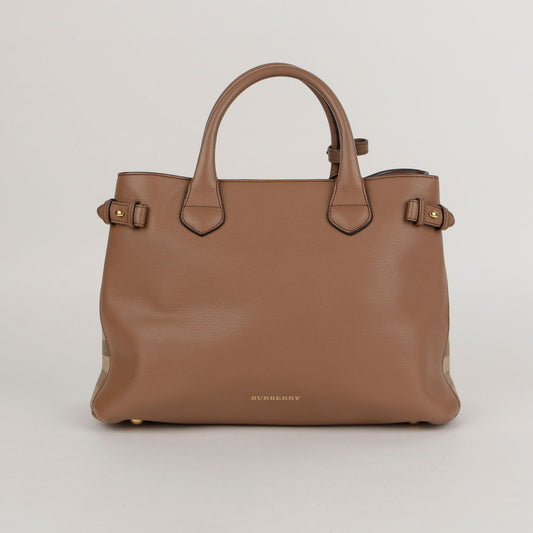 BURBERRY ミディアム ブラウン レザー ハウスチェック バナートートバッグ 3958981 44458631