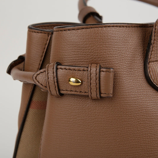 BURBERRY ミディアム ブラウン レザー ハウスチェック バナートートバッグ 3958981 44458631