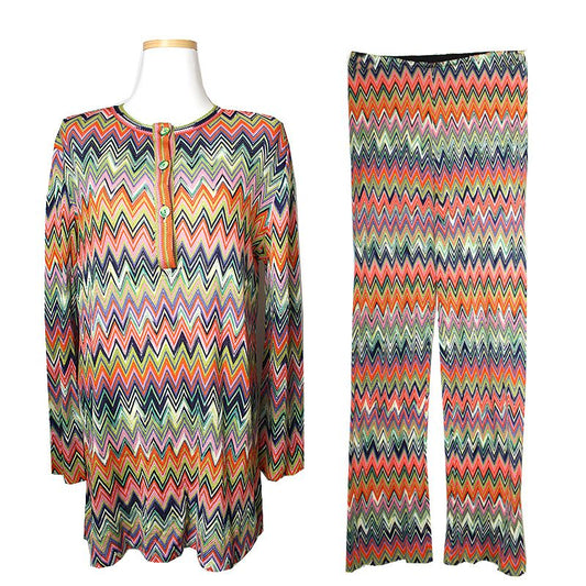 MISSONI グリーンボタン長袖トップス-パンツセット 55, 66 45342950