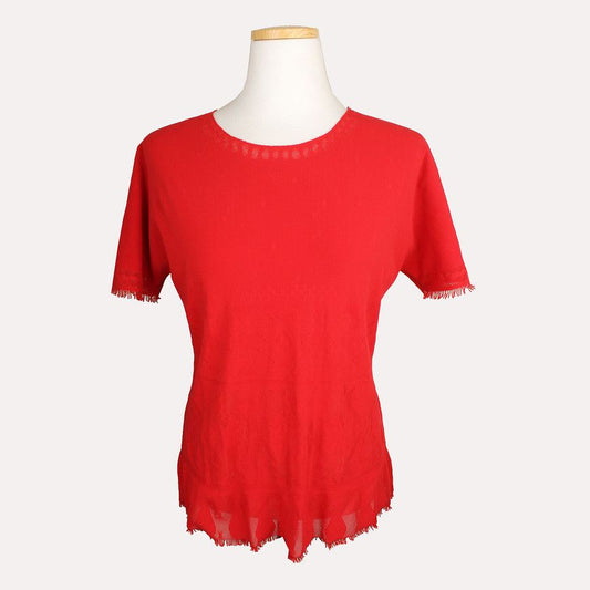 ISSEY MIYAKE Rote Lochmuster Fransen Strickoberteil 55 45417081