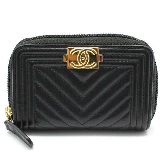 CHANEL Chevron Gold-tone Boy Zipper Card Holder A80602 45490314