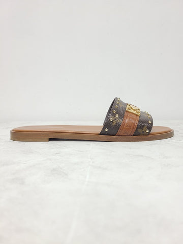 LOUIS VUITTON Monogram Lock It Flat Mules 37 45615932