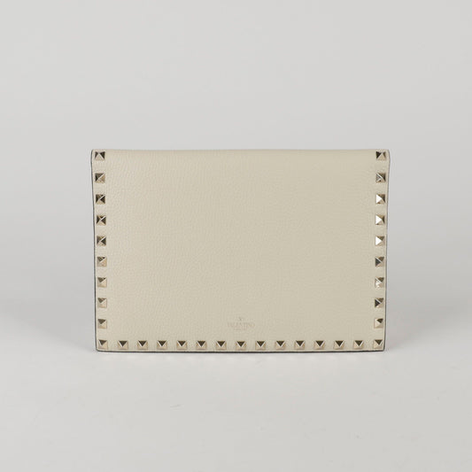Valentino White Leather Rockstud Flap Clutch 45275785
