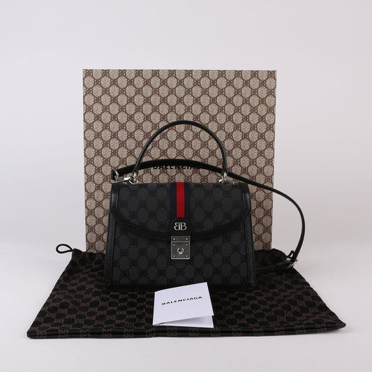 BALENCIAGA 680119 スモール ブラック BB ジャカード キャンバス ハッカープロジェクト トップハンドル兼ショルダーバッグ 45322971