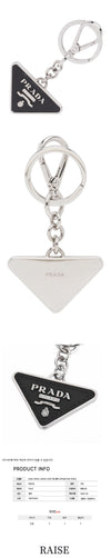Prada Saffiano Triangle Logo Silver Keyring 46155626 [P]