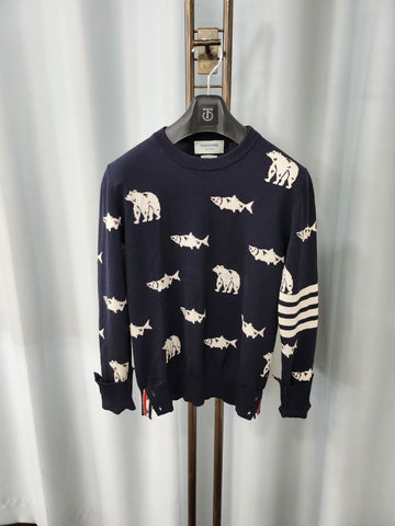 Thom Browne 22SS Diagonal Bear and Salmon Wool Knit One Size 46384215