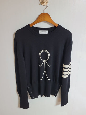 THOM BROWNE ブラック インターシャ サイドバンド ウール ニット 4 MKA380A 46548778 [P]