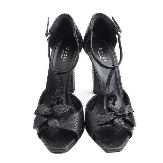 Gucci Black Python T-Strap Shoes 37 46691203