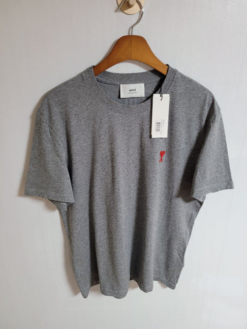 AMI Grauer kleiner Herzstickerei Kurzarm-T-Shirt L E22UTS001 724 46704693