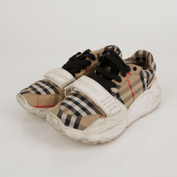 BURBERRY アーカイブ ベージュ ヴィンテージ チェック コットン ベルクロ スニーカー 35 46472273