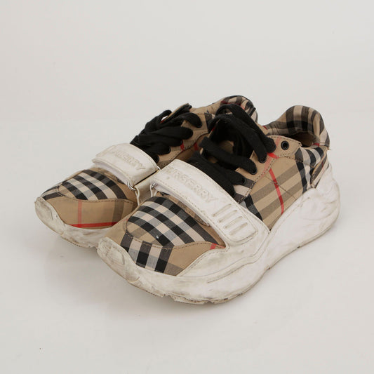 Burberry Archive Beige Vintage Check Cotton Velcro Sneakers 35 46472273