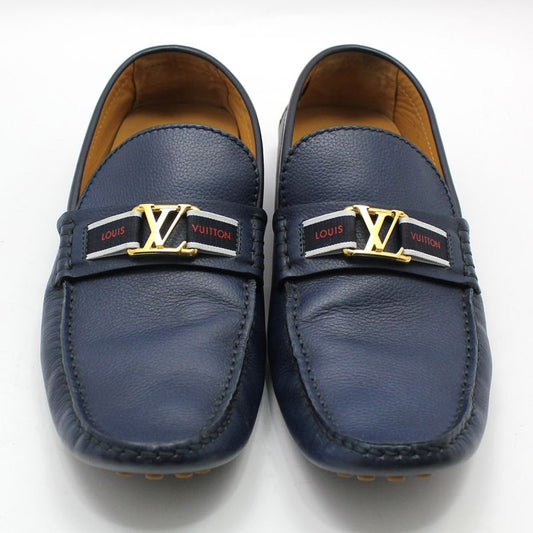 LOUIS VUITTON Navy Blau Goldene LV Logo Hockenheim Mokassin Loafer 8 46882945