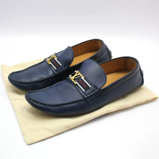 LOUIS VUITTON Navy Blau Goldene LV Logo Hockenheim Mokassin Loafer 8 46882945