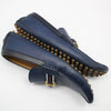 Louis Vuitton Navy Blue Gold Tone LV Logo Hockenheim Moccasin Loafers 8 46882945 [P]